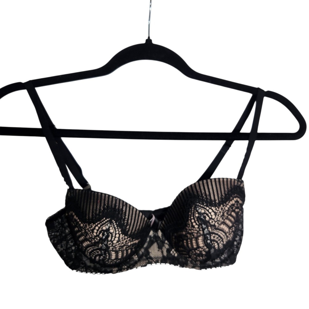 Victorias Secret Dream Angels Black Lace Lined Demi Bra 32C Underwire Lingerie